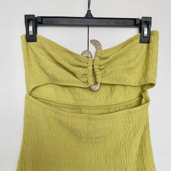 Lime green cut out strapless bodycon slit maxi dress gold rhinestone | Size S - Picture 5 of 6